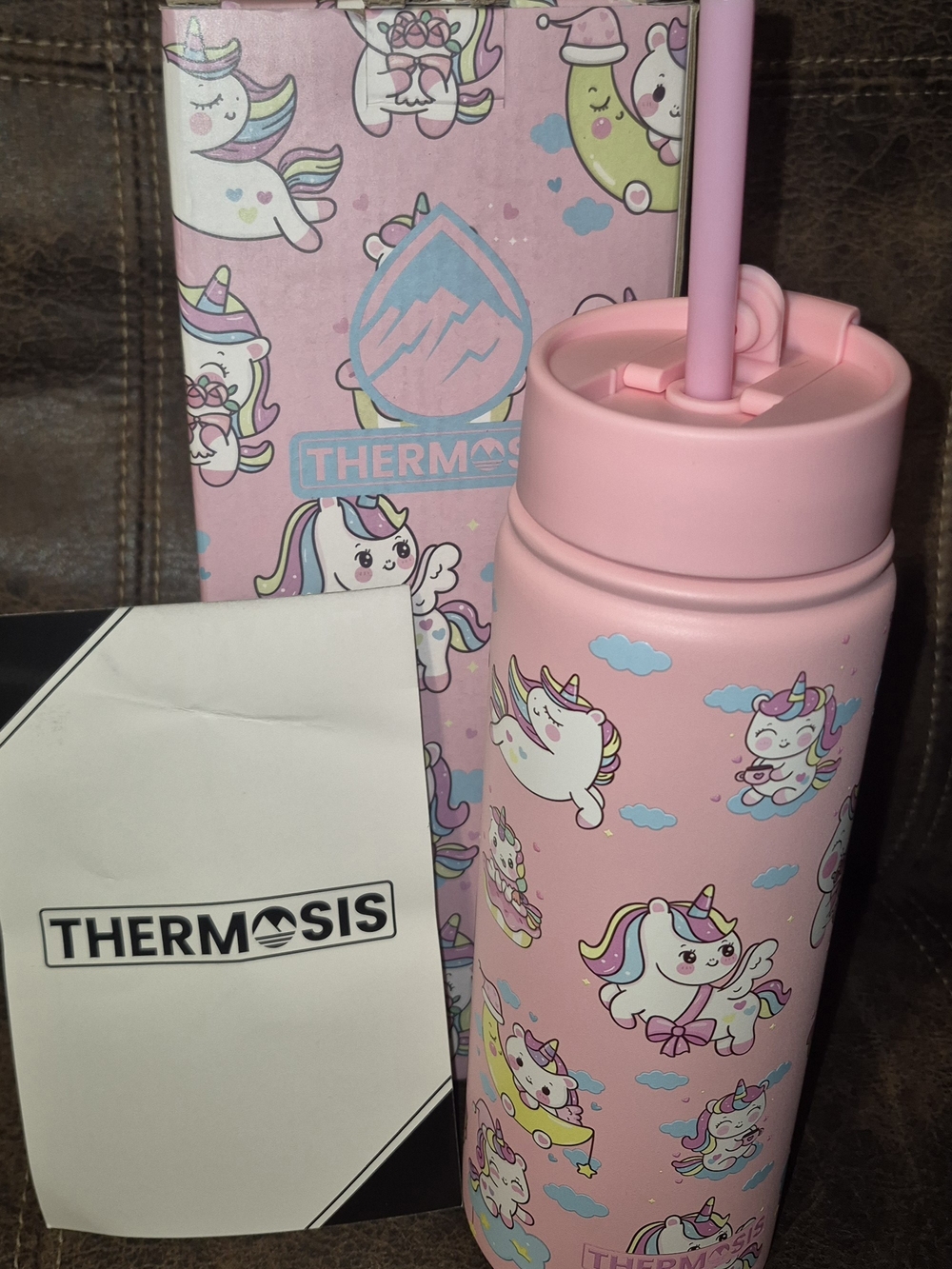 Thermos 18oz Kids Pink Unicorn Straw Bottle
